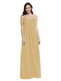 Long A-Line Strapless Sweetheart Sleeveless Gold Chiffon Bridesmaid Dress Jenner