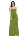 Long A-Line Strapless Sweetheart Sleeveless Olive Green Chiffon Bridesmaid Dress Jenner