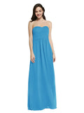 Long A-Line Strapless Sweetheart Sleeveless Peacock Blue Chiffon Bridesmaid Dress Jenner