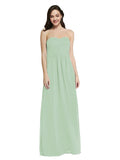 Long A-Line Strapless Sweetheart Sleeveless Sage Chiffon Bridesmaid Dress Jenner