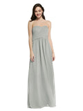 Long A-Line Strapless Sweetheart Sleeveless Silver Chiffon Bridesmaid Dress Jenner