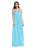 Long A-Line Strapless Sweetheart Sleeveless Sky Blue Chiffon Bridesmaid Dress Jenner