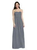 Long A-Line Strapless Sweetheart Sleeveless Slate Grey Chiffon Bridesmaid Dress Jenner