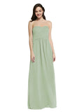 Long A-Line Strapless Sweetheart Sleeveless Smoke Green Chiffon Bridesmaid Dress Jenner