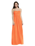 Long A-Line Strapless Sweetheart Sleeveless Tangerine Tango Chiffon Bridesmaid Dress Jenner