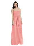 Long A-Line Strapless Sweetheart Sleeveless Watermelon Chiffon Bridesmaid Dress Jenner