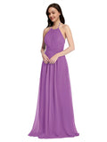 Long A-Line High Neck Halter Sleeveless Dahlia Chiffon Bridesmaid Dress Larson