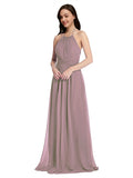 Long A-Line High Neck Halter Sleeveless Dusty Rose Chiffon Bridesmaid Dress Larson