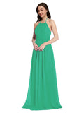 Long A-Line High Neck Halter Sleeveless Emerald Green Chiffon Bridesmaid Dress Larson