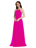 Long A-Line High Neck Halter Sleeveless Fuchsia Chiffon Bridesmaid Dress Larson