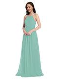 Long A-Line High Neck Halter Sleeveless Jade Chiffon Bridesmaid Dress Larson