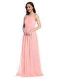 Long A-Line High Neck Halter Sleeveless Salmon Chiffon Bridesmaid Dress Larson