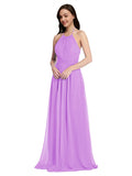 Long A-Line High Neck Halter Sleeveless Violet Chiffon Bridesmaid Dress Larson