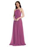 Long A-Line High Neck Halter Sleeveless Wild Berry Chiffon Bridesmaid Dress Larson