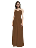 Long Sheath V-Neck Sleeveless Brown Chiffon Bridesmaid Dress Marla