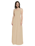 Long Sheath V-Neck Sleeveless Champagne Chiffon Bridesmaid Dress Marla