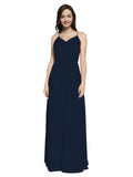 Long Sheath V-Neck Sleeveless Dark Navy Chiffon Bridesmaid Dress Marla