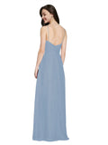 Long Sheath V-Neck Sleeveless Dusty Blue Chiffon Bridesmaid Dress Marla