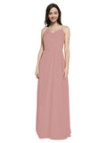 Long Sheath V-Neck Sleeveless Dusty Pink Chiffon Bridesmaid Dress Marla