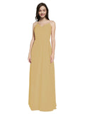 Long Sheath V-Neck Sleeveless Gold Chiffon Bridesmaid Dress Marla