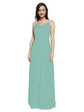 Long Sheath V-Neck Sleeveless Jade Chiffon Bridesmaid Dress Marla