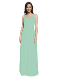 Long Sheath V-Neck Sleeveless Mint Green Chiffon Bridesmaid Dress Marla