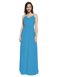 Long Sheath V-Neck Sleeveless Peacock Blue Chiffon Bridesmaid Dress Marla