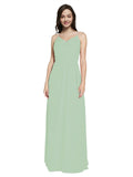 Long Sheath V-Neck Sleeveless Sage Chiffon Bridesmaid Dress Marla