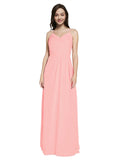 Long Sheath V-Neck Sleeveless Salmon Chiffon Bridesmaid Dress Marla