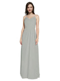 Long Sheath V-Neck Sleeveless Silver Chiffon Bridesmaid Dress Marla