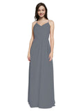 Long Sheath V-Neck Sleeveless Slate Grey Chiffon Bridesmaid Dress Marla