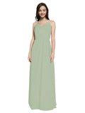 Long Sheath V-Neck Sleeveless Smoke Green Chiffon Bridesmaid Dress Marla