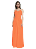 Long Sheath V-Neck Sleeveless Tangerine Tango Chiffon Bridesmaid Dress Marla