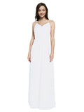 Long Sheath V-Neck Sleeveless White Chiffon Bridesmaid Dress Marla