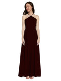 Long A-Line Halter Sleeveless Burgundy Gold Chiffon Bridesmaid Dress Raya