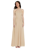 Long A-Line Halter Sleeveless Champagne Chiffon Bridesmaid Dress Raya