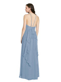 Long A-Line Halter Sleeveless Dusty Blue Chiffon Bridesmaid Dress Raya