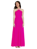 Long A-Line Halter Sleeveless Fuchsia Chiffon Bridesmaid Dress Raya