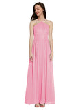 Long A-Line Halter Sleeveless Hot Pink Chiffon Bridesmaid Dress Raya