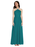 Long A-Line Halter Sleeveless Hunter Chiffon Bridesmaid Dress Raya