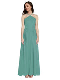 Long A-Line Halter Sleeveless Icelandic Silver Chiffon Bridesmaid Dress Raya