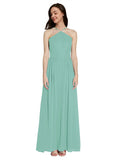 Long A-Line Halter Sleeveless Jade Chiffon Bridesmaid Dress Raya