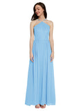 Long A-Line Halter Sleeveless Periwinkle Chiffon Bridesmaid Dress Raya