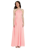 Long A-Line Halter Sleeveless Salmon Chiffon Bridesmaid Dress Raya