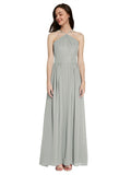 Long A-Line Halter Sleeveless Silver Chiffon Bridesmaid Dress Raya