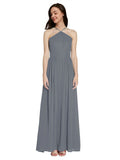 Long A-Line Halter Sleeveless Slate Grey Chiffon Bridesmaid Dress Raya