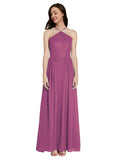 Long A-Line Halter Sleeveless Wild Berry Chiffon Bridesmaid Dress Raya