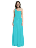 Long A-Line One Shoulder Sweetheart Sleeveless Aqua Chiffon Bridesmaid Dress Ida