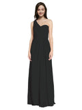 Long A-Line One Shoulder Sweetheart Sleeveless Black Chiffon Bridesmaid Dress Ida