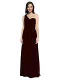 Long A-Line One Shoulder Sweetheart Sleeveless Burgundy Gold Chiffon Bridesmaid Dress Ida